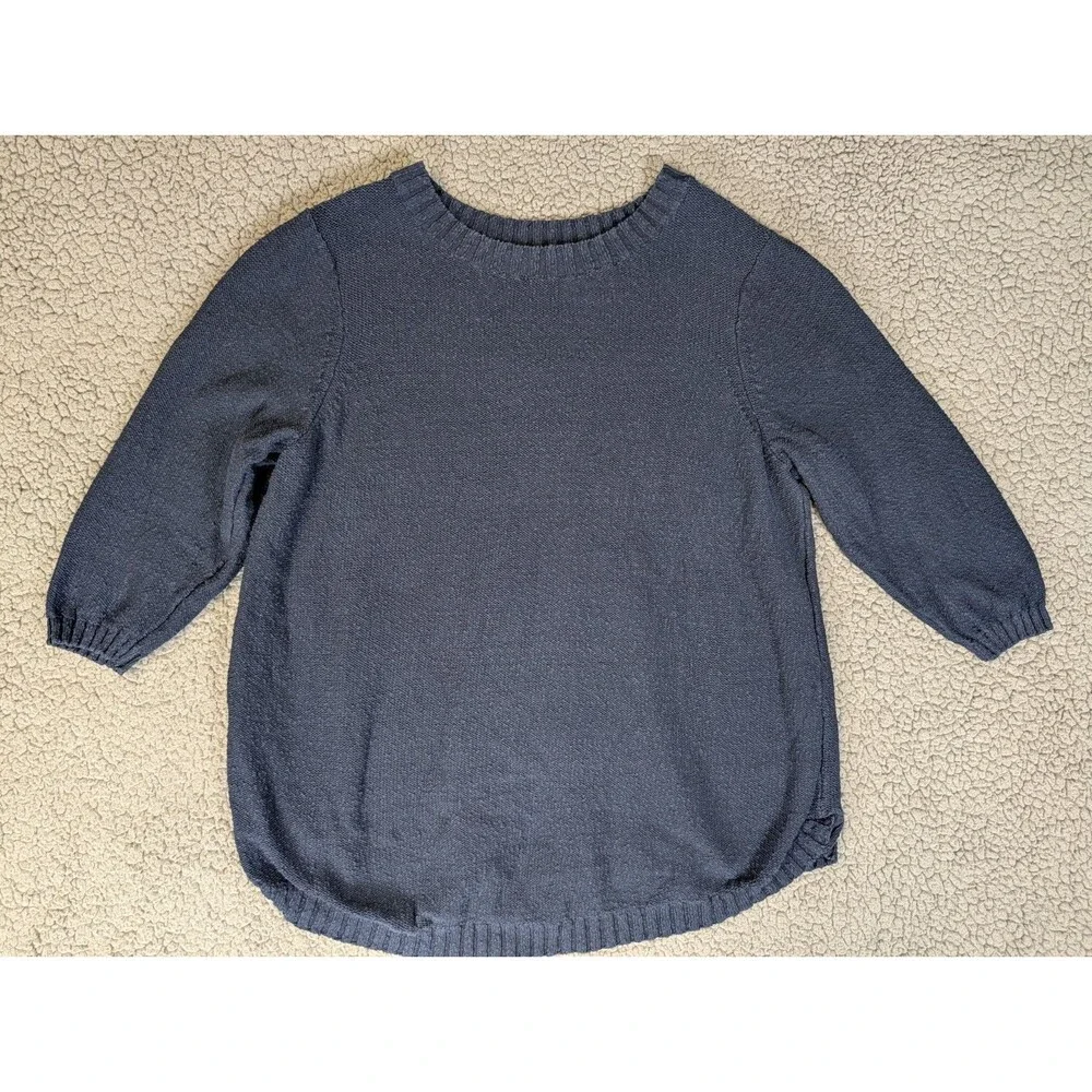J Jill Short Sleeve Sweater Womens Navy Blouse Top Size XL Tall 100% Cotton